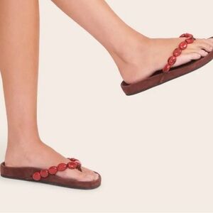 Staud Andre Slide Beaded thong‎ sandals 41 US size 11 Clove Red Boho Preppy
